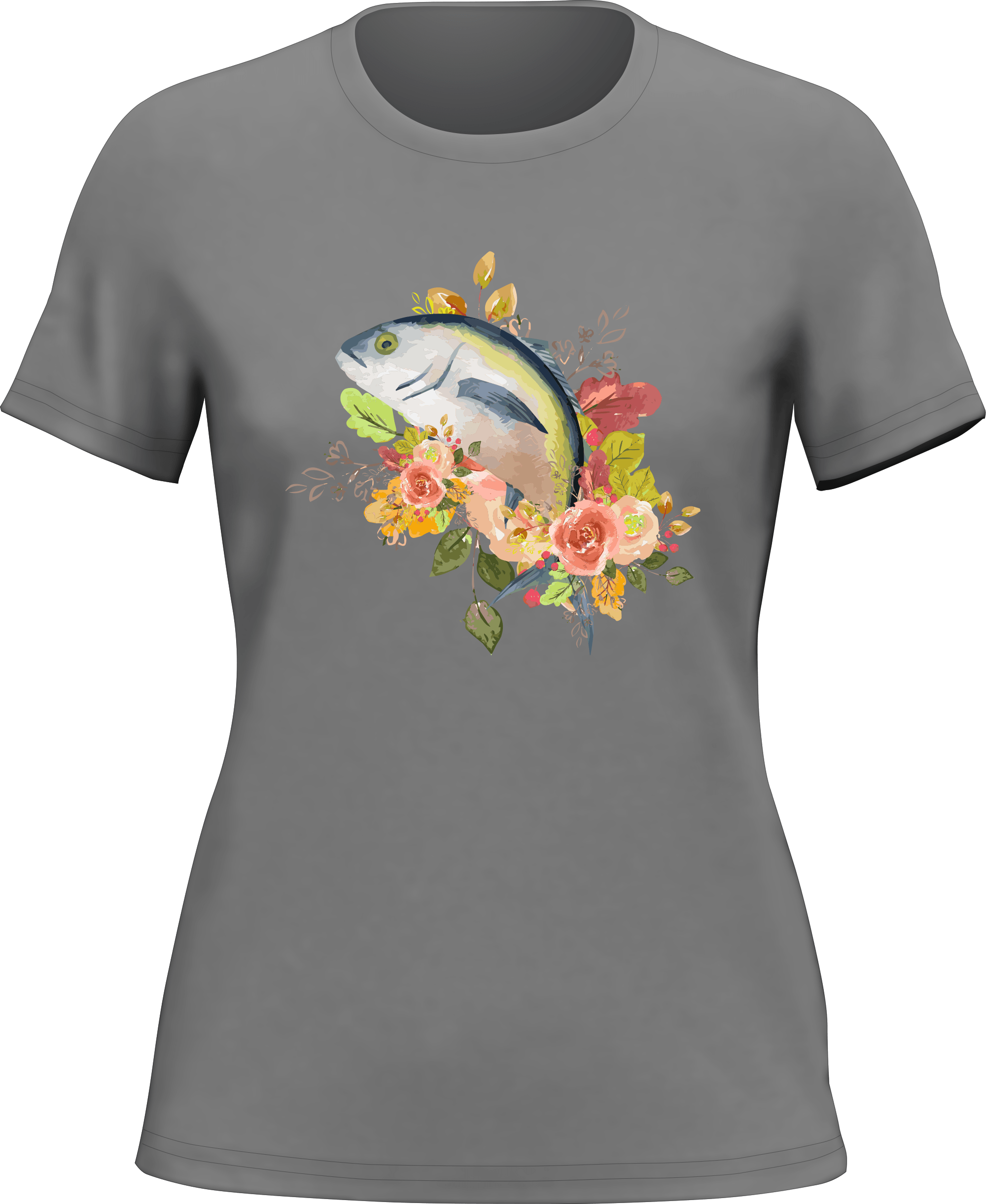 Fishing Flower T-Shirt for Women featuring a unique floral design, crafted from soft ringspun cotton for comfort and style.