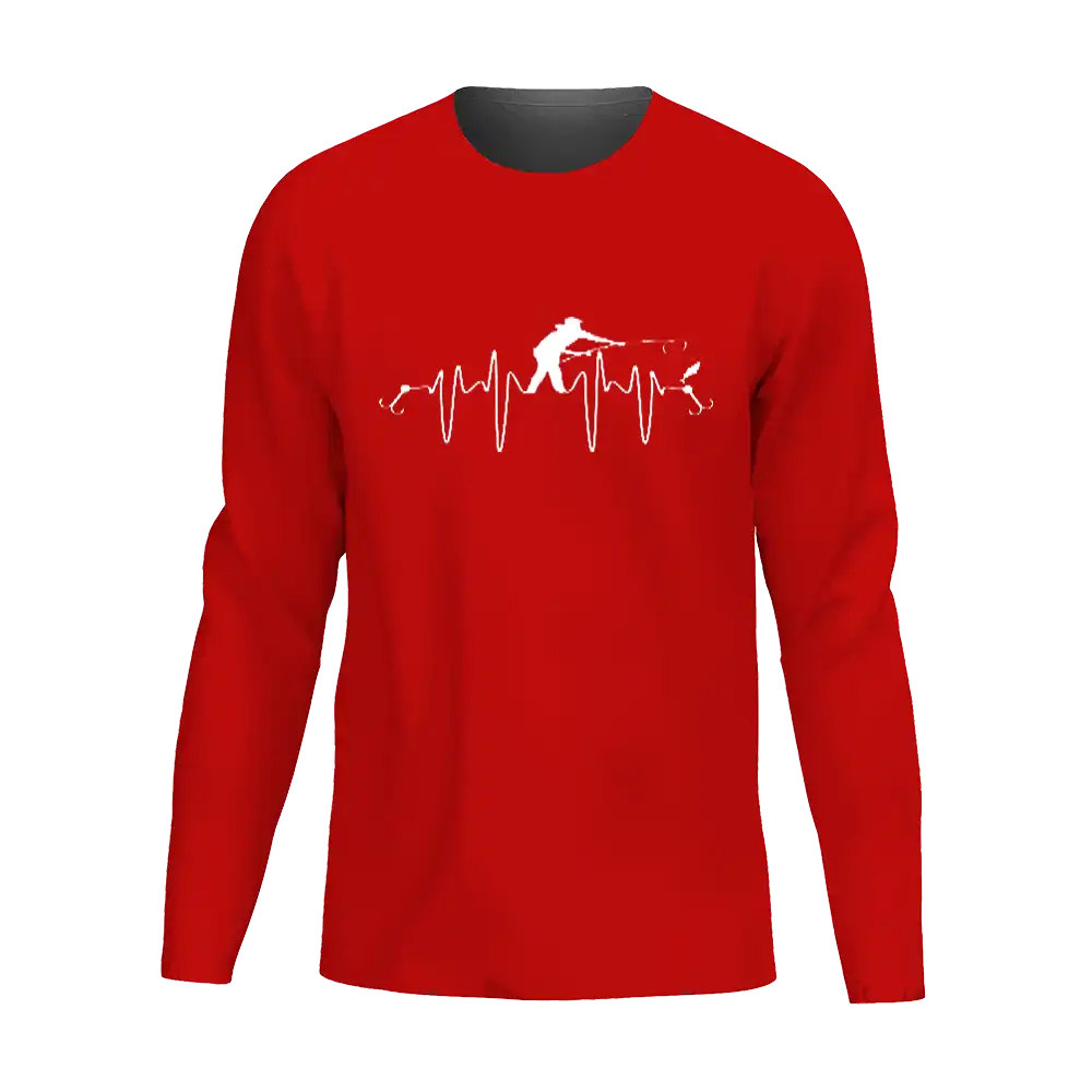 Fishing Heart Beat Men Long Sleeve Shirt featuring a unique design, perfect for fishing enthusiasts.