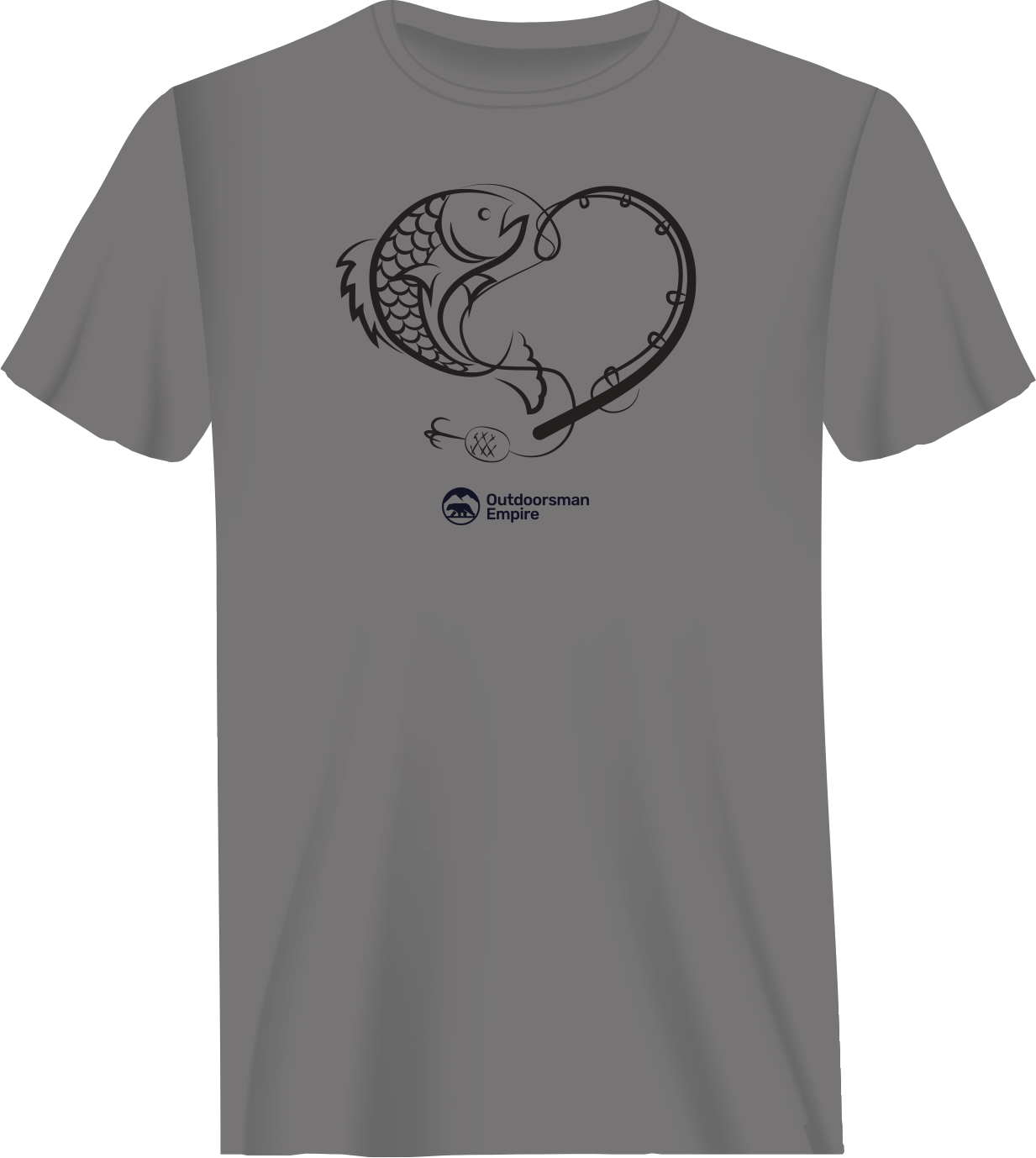 Fishing Heart Man T-Shirt featuring a unique heart design with fishing elements, made from soft Ringspun Cotton.