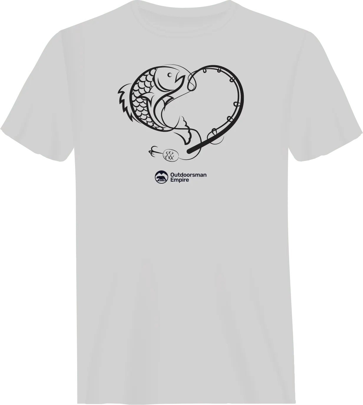 Fishing Heart Man T-Shirt featuring a unique heart design with fishing elements, made from soft Ringspun Cotton.