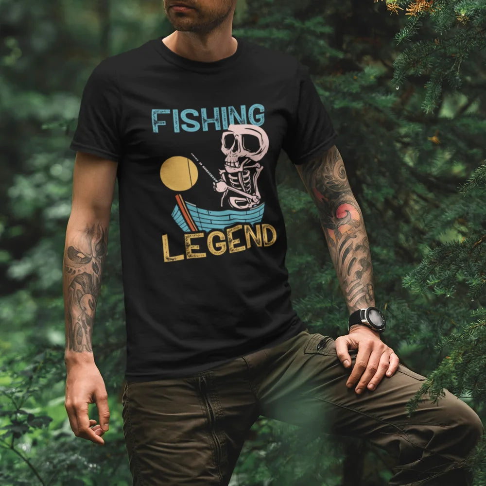 Fishing Legend Unisex T-Shirt featuring a stylish fishing design, made from soft ringspun cotton, perfect for outdoor enthusiasts.