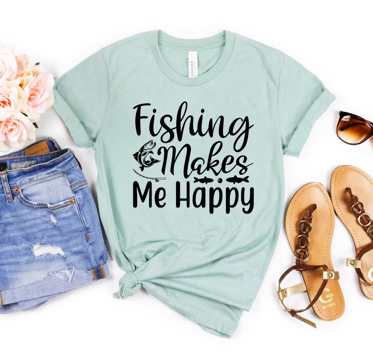 Fishing Makes Me Happy Shirt made from premium ring spun cotton with a vibrant print design.