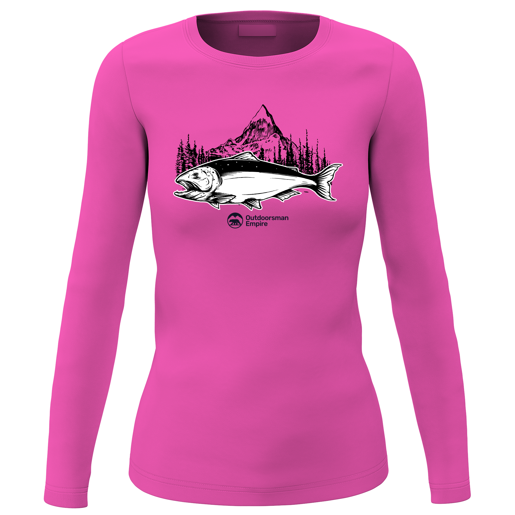 Fishing Mountain' Long Sleeve sweatshirt for women featuring unique all-over print design, soft brushed fleece interior, and classic midweight fabric.