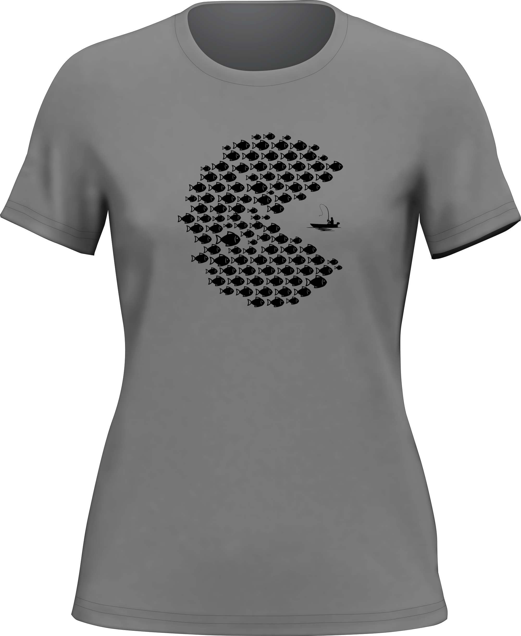 Fishing Pacman Style T-Shirt for Women featuring a playful design, made from soft ringspun cotton.