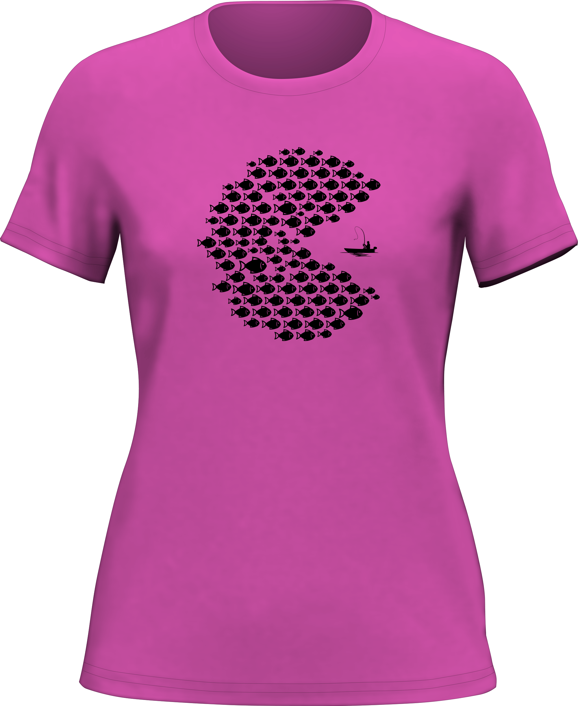 Fishing Pacman Style T-Shirt for Women featuring a playful design, made from soft ringspun cotton.