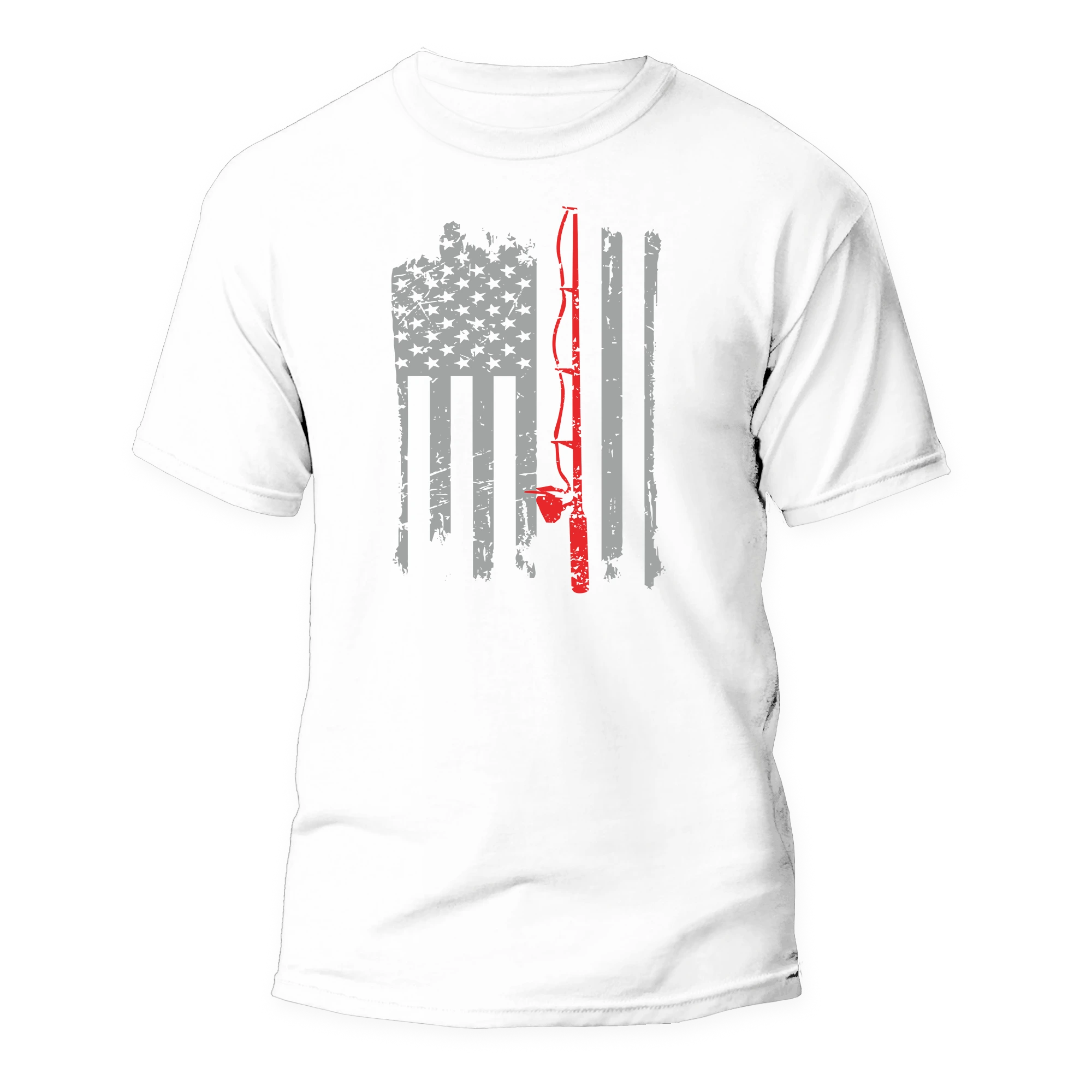 Fishing Rod American Flag Unisex T-Shirt featuring a vibrant American flag design, perfect for fishing enthusiasts.