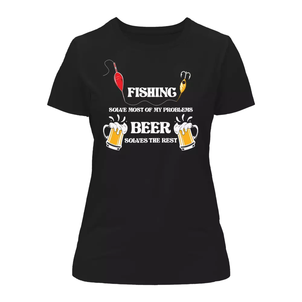 Fishing Solves All My Problems T-Shirt for Women, featuring a stylish design and comfortable fit, perfect for fishing enthusiasts.