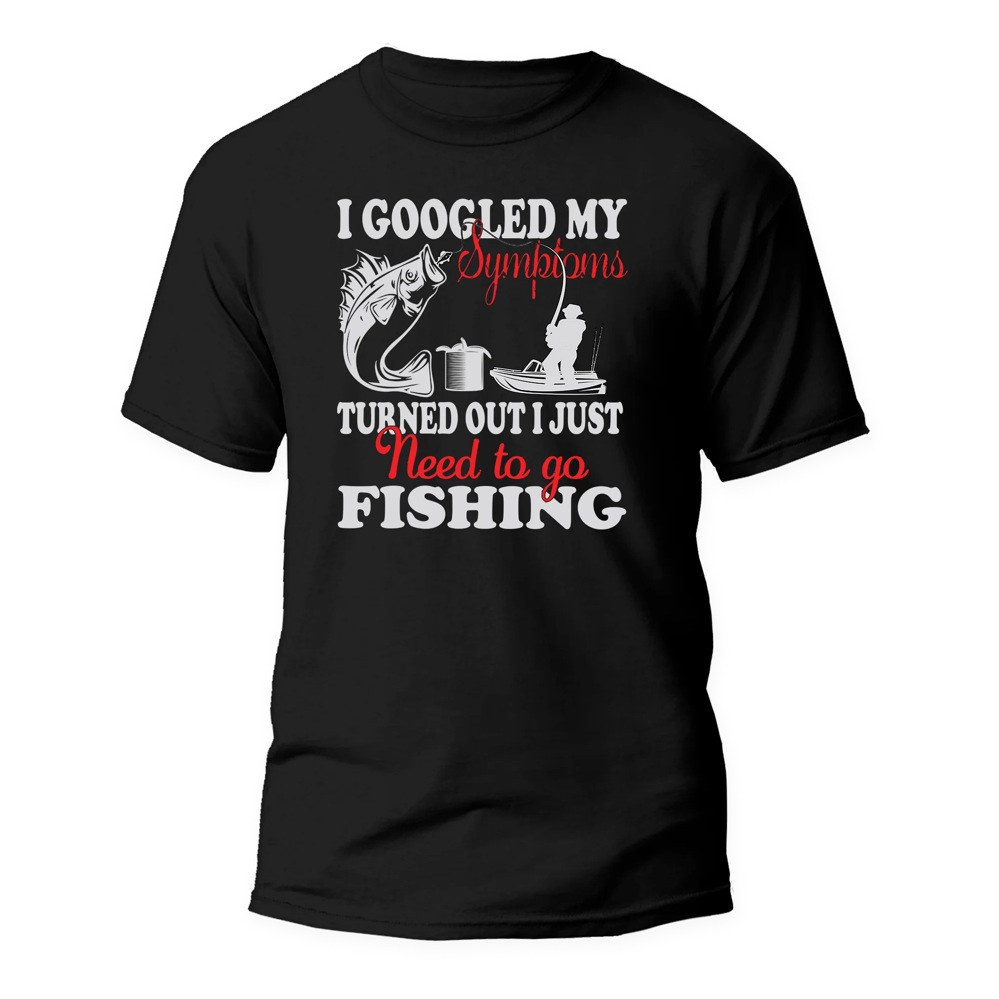 Fishing Symptoms Man T-Shirt featuring a unique design, made from soft ringspun cotton, perfect for fishing enthusiasts.