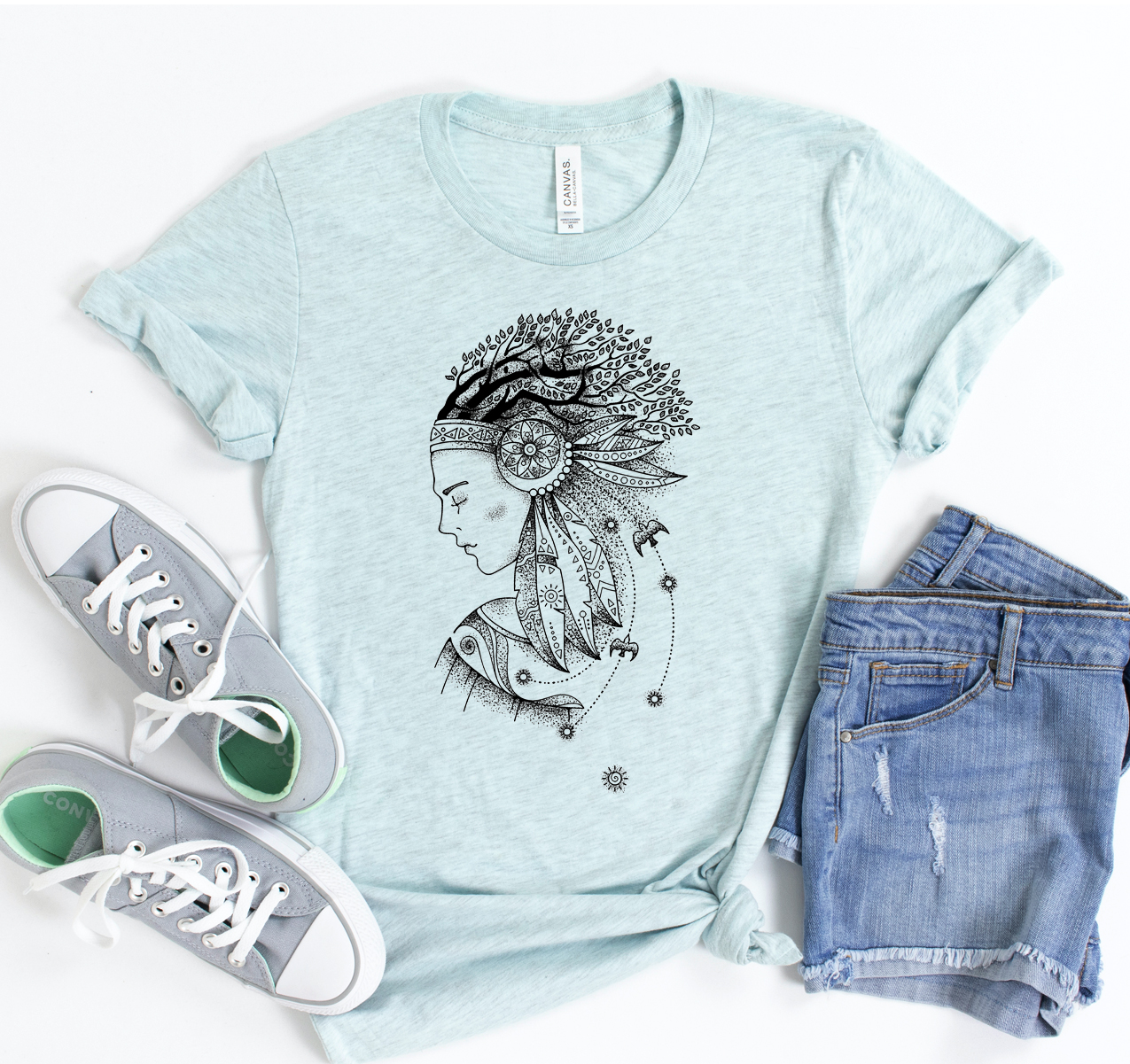 Forest Girl T-shirt in various sizes, showcasing its unisex design and soft fabric.