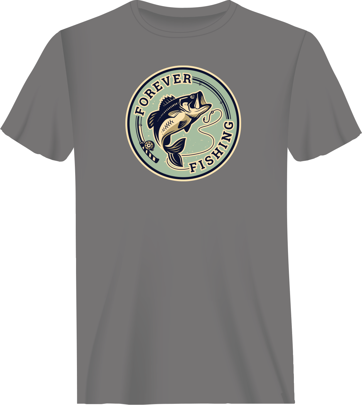 Forever Fishing Man T-Shirt in solid color, showcasing its comfortable fit and stylish design, perfect for fishing enthusiasts.