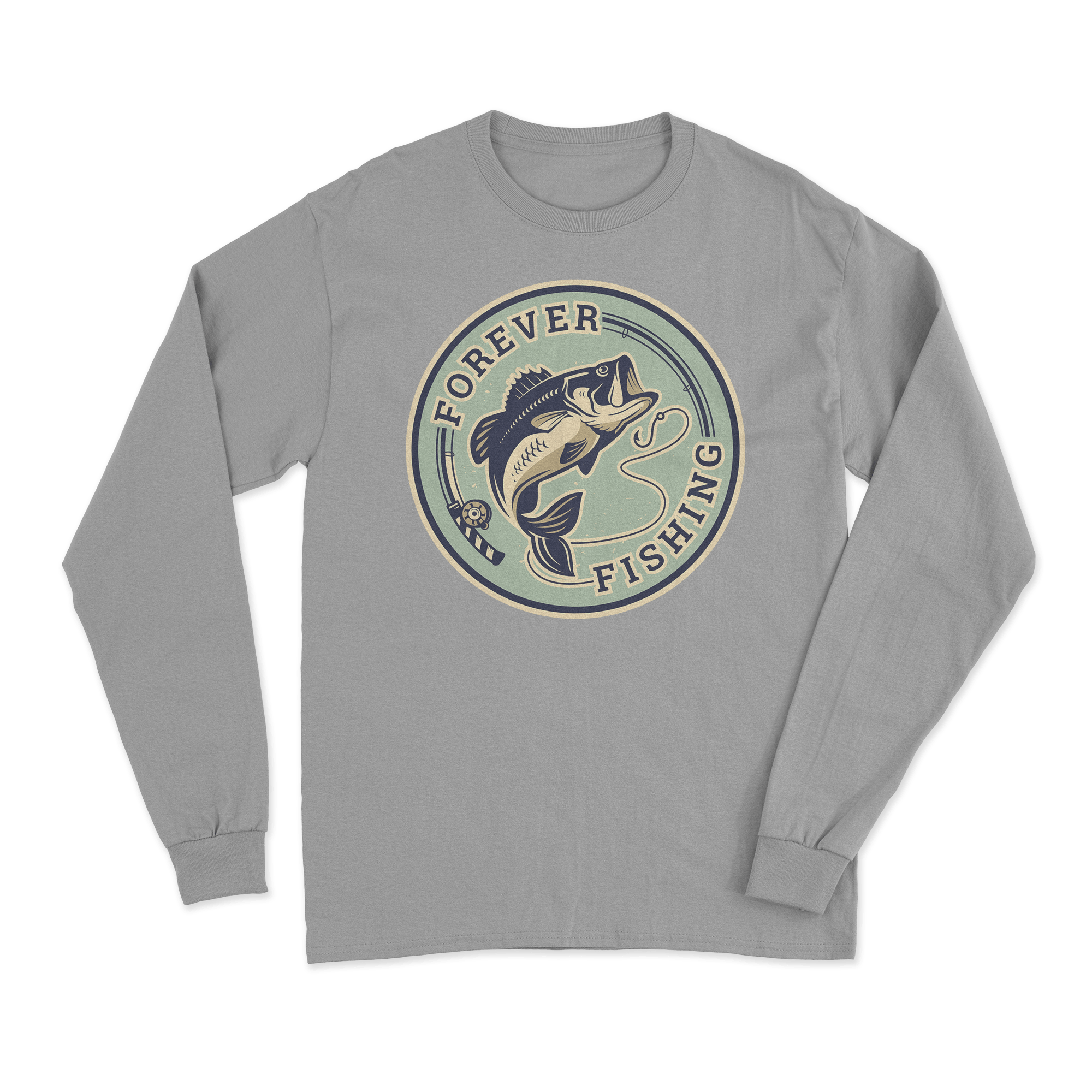 Forever Fishing Men Long Sleeve Shirt featuring unique all-over print design, soft brushed fleece interior, and modern classic fit.