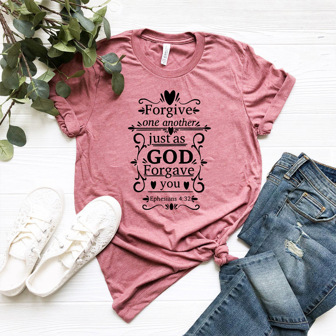 Unisex Forgive One Another Just As God Forgave Shirt in various colors, showcasing its soft fabric and stylish design.