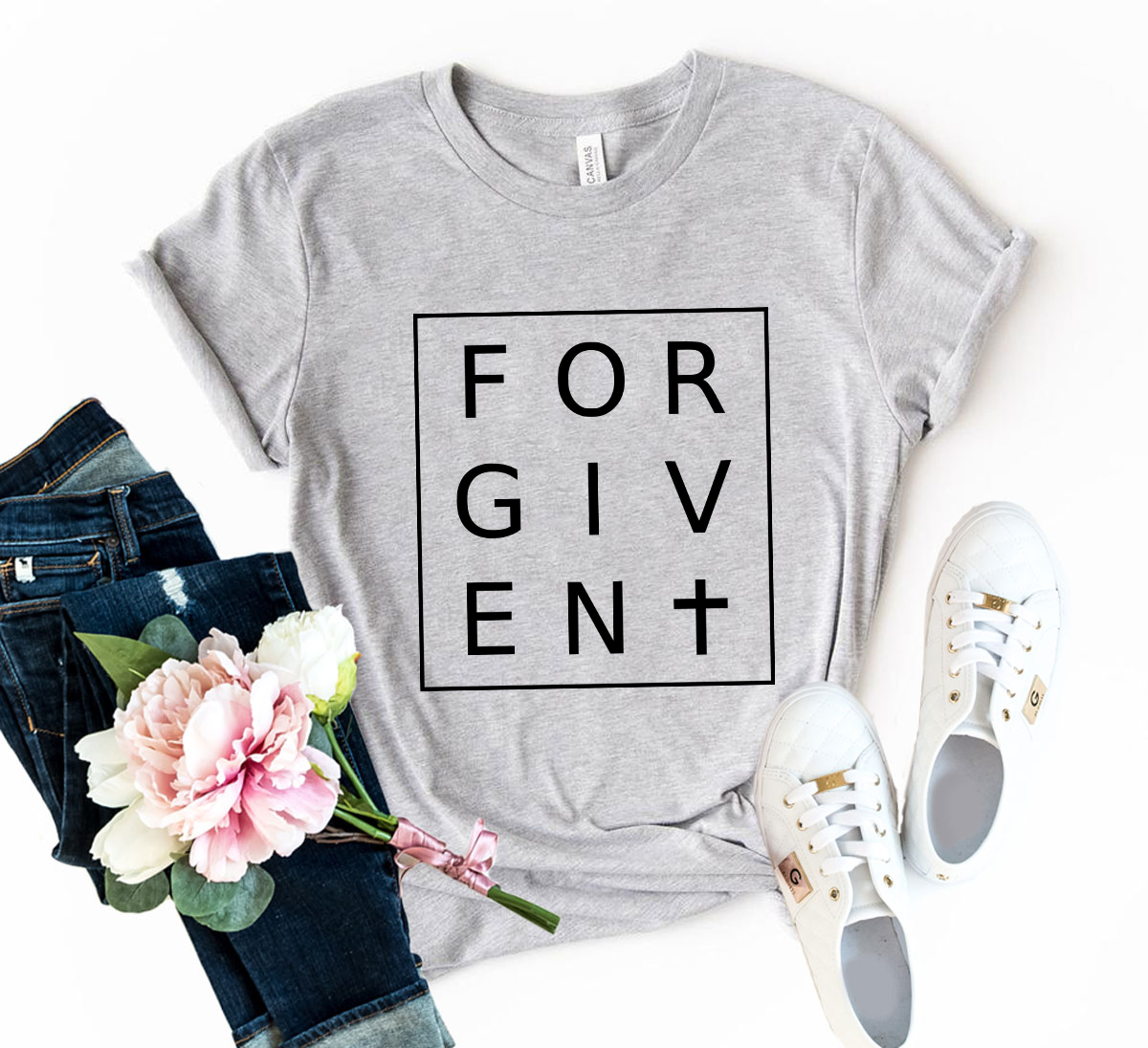 A stylish unisex Forgiven Shirt made from soft ring spun cotton, available in multiple colors and sizes.