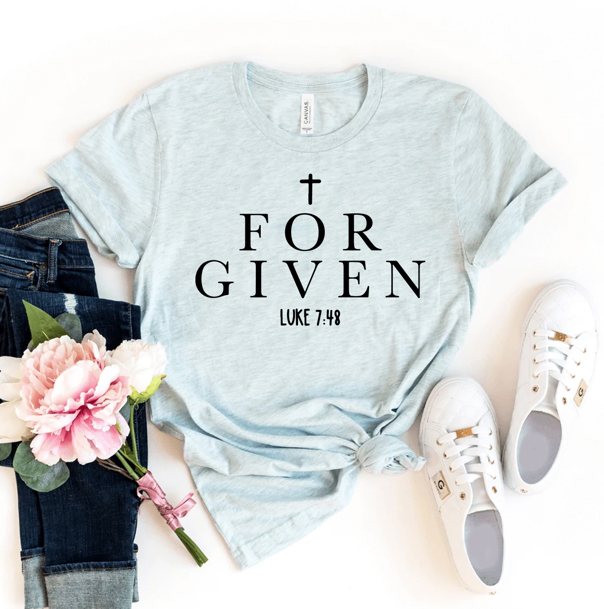 Forgiven T-shirt made of premium ring spun cotton, featuring a soft textile flex print design.