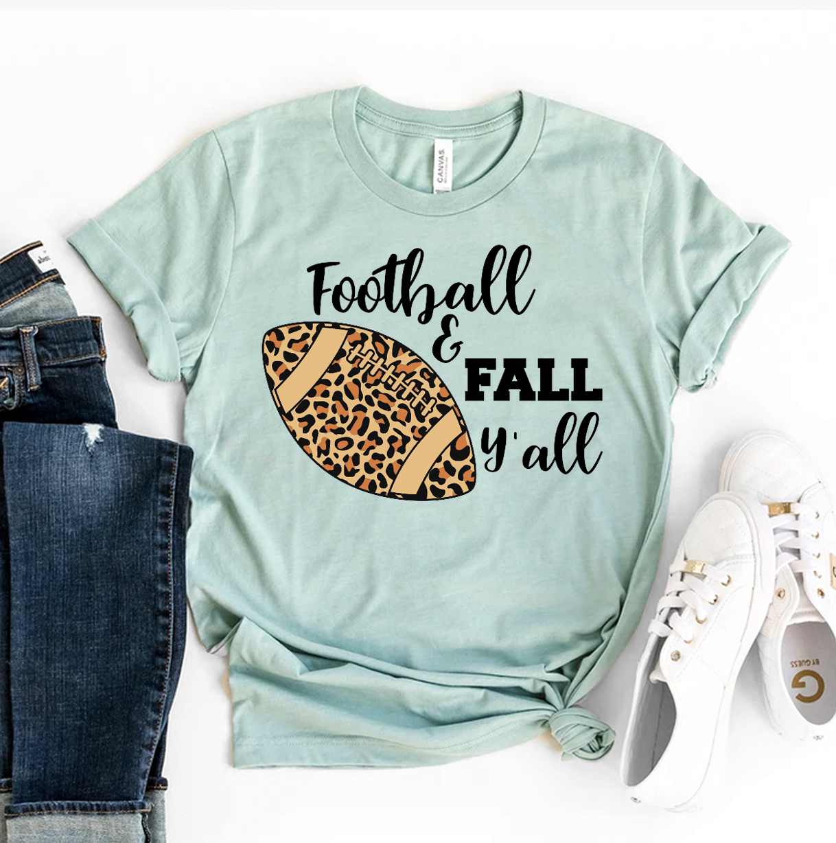 Football & Fall Y'all T-shirt made of premium ring spun cotton with a stylish design, available in various sizes.