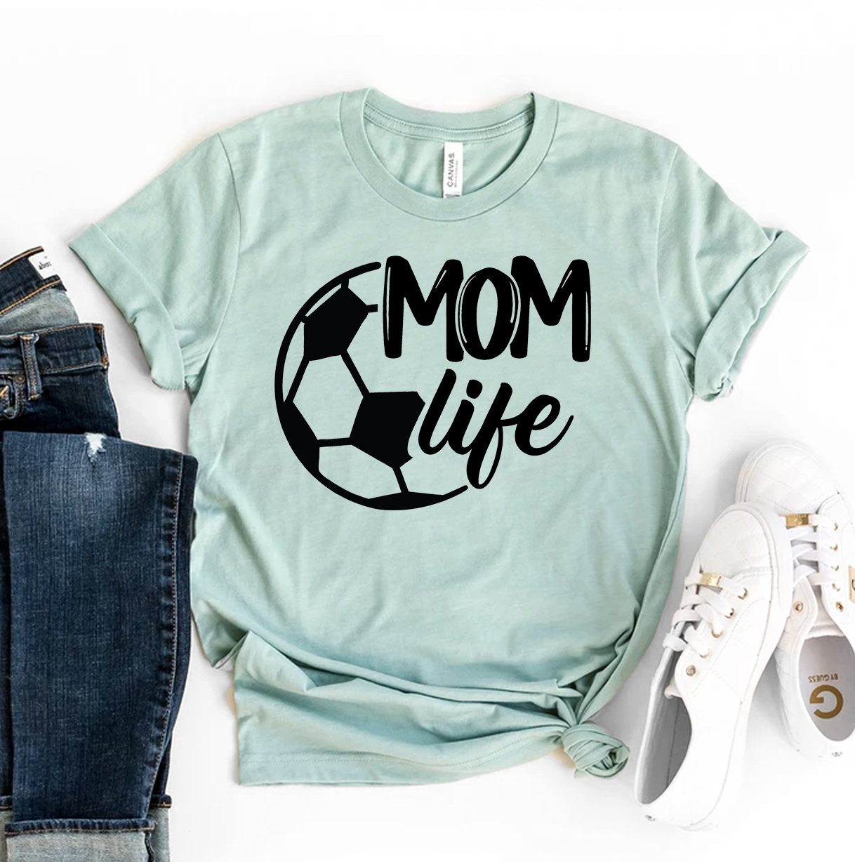 Football Mom Life T-shirt made from premium ring spun cotton, featuring a stylish flex print design.