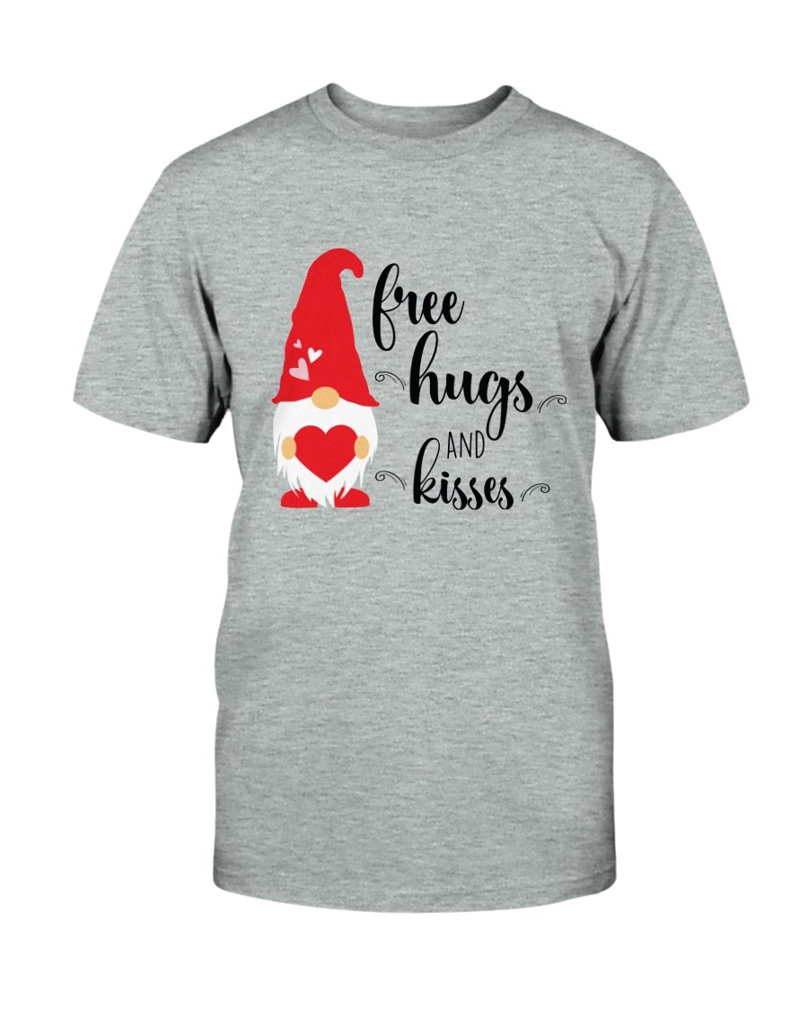 A stylish unisex Free Hugs And Kisses Shirt in various colors, showcasing its soft fabric and comfortable fit.