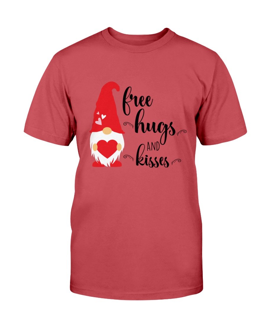 A stylish unisex Free Hugs And Kisses Shirt in various colors, showcasing its soft fabric and comfortable fit.