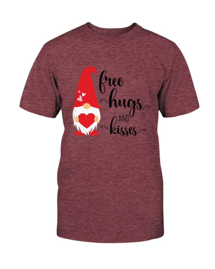 A stylish unisex Free Hugs And Kisses Shirt in various colors, showcasing its soft fabric and comfortable fit.