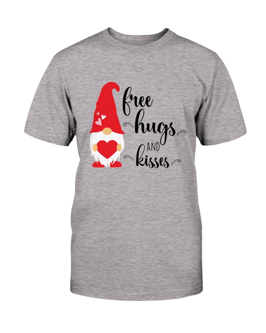 A stylish unisex Free Hugs And Kisses Shirt in various colors, showcasing its soft fabric and comfortable fit.