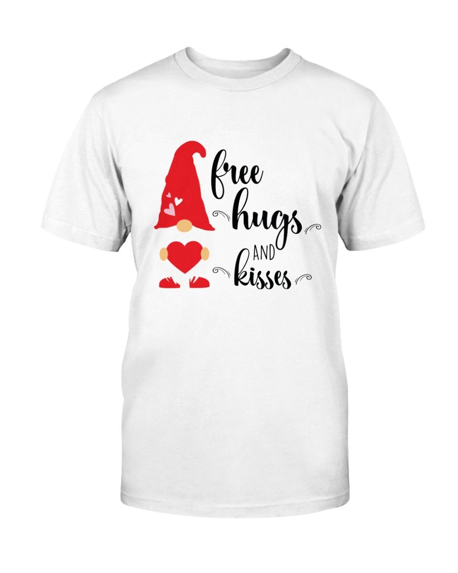 A stylish unisex Free Hugs And Kisses Shirt in various colors, showcasing its soft fabric and comfortable fit.