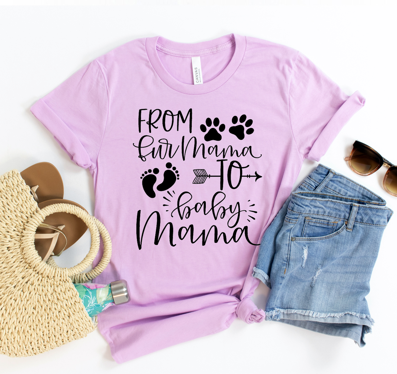 From Fur Mama To Baby Mama T-shirt in soft cotton, showcasing a stylish design perfect for new moms.