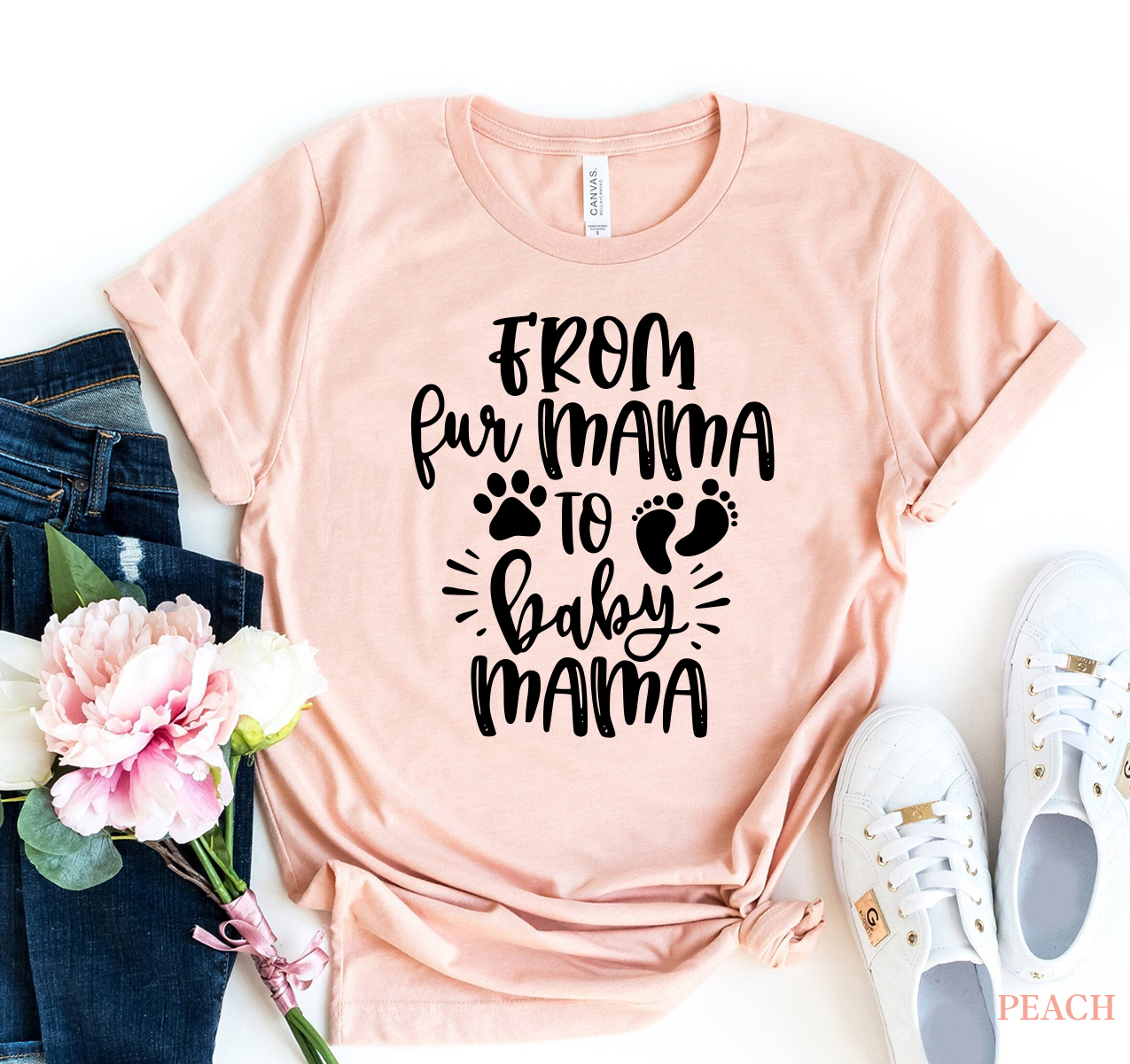 From Fur Mama T-shirt made from premium ring spun cotton, featuring a soft flex print design, available in various sizes.