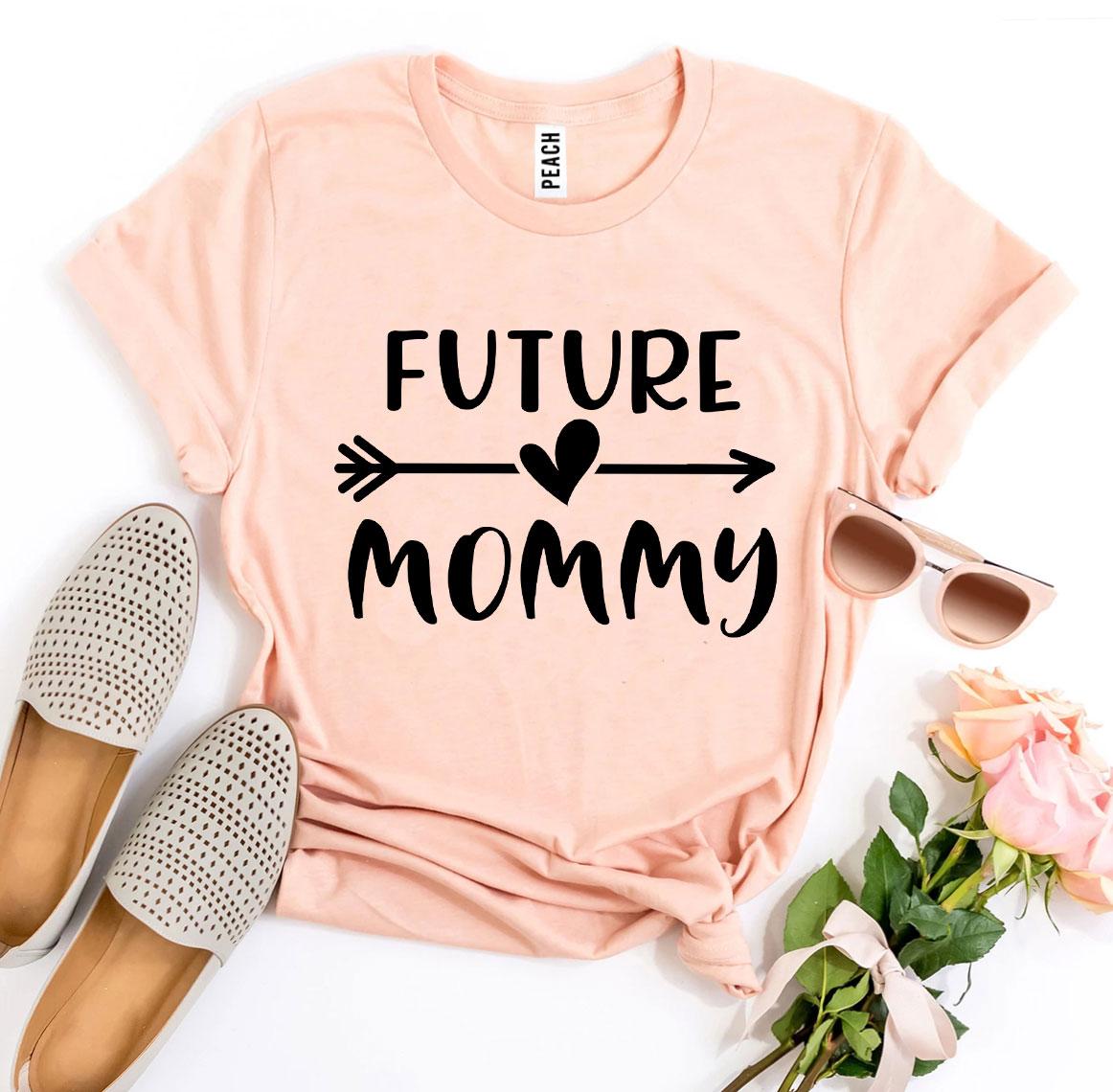 Future Mommy T-shirt made of premium ring spun cotton, featuring a soft textile flex print design, available in various sizes.