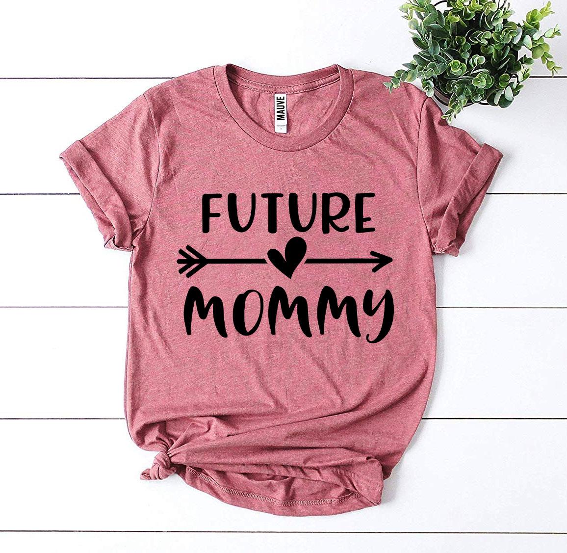 Future Mommy T-shirt made of premium ring spun cotton, featuring a soft textile flex print design, available in various sizes.