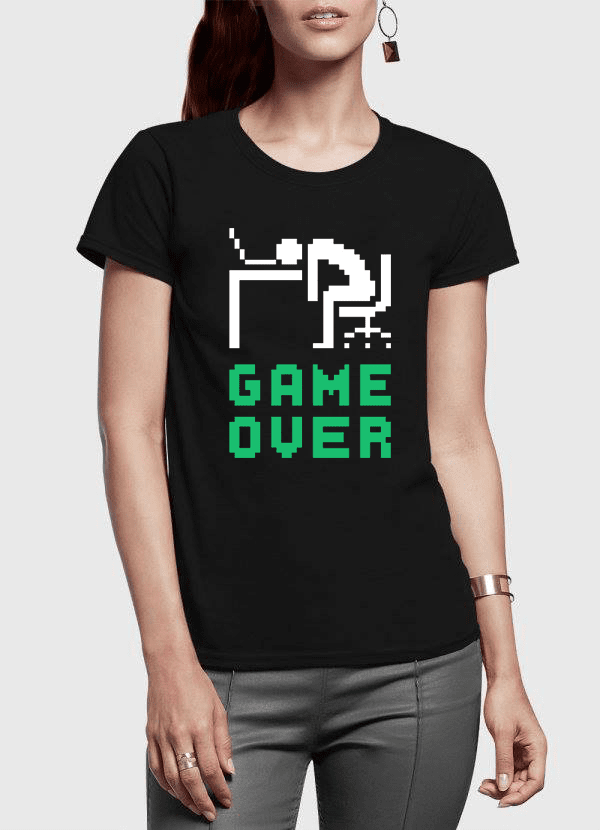 Game Over Half Sleeves Women T-shirt in various colors, showcasing its soft cotton fabric and unique design.