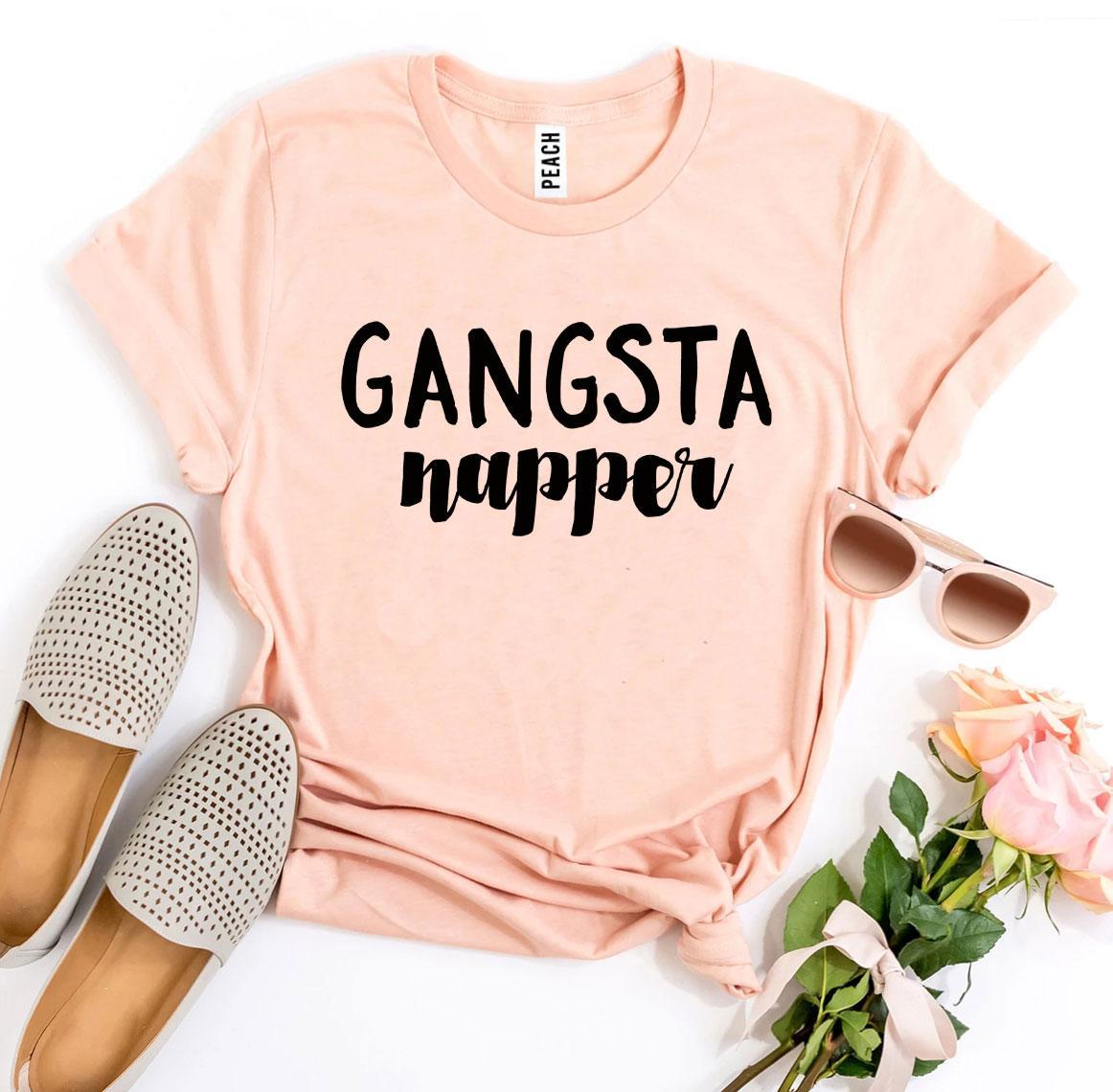 Gangsta Napper T-shirt made of premium ring spun cotton with a stylish flex print design, available in various sizes.