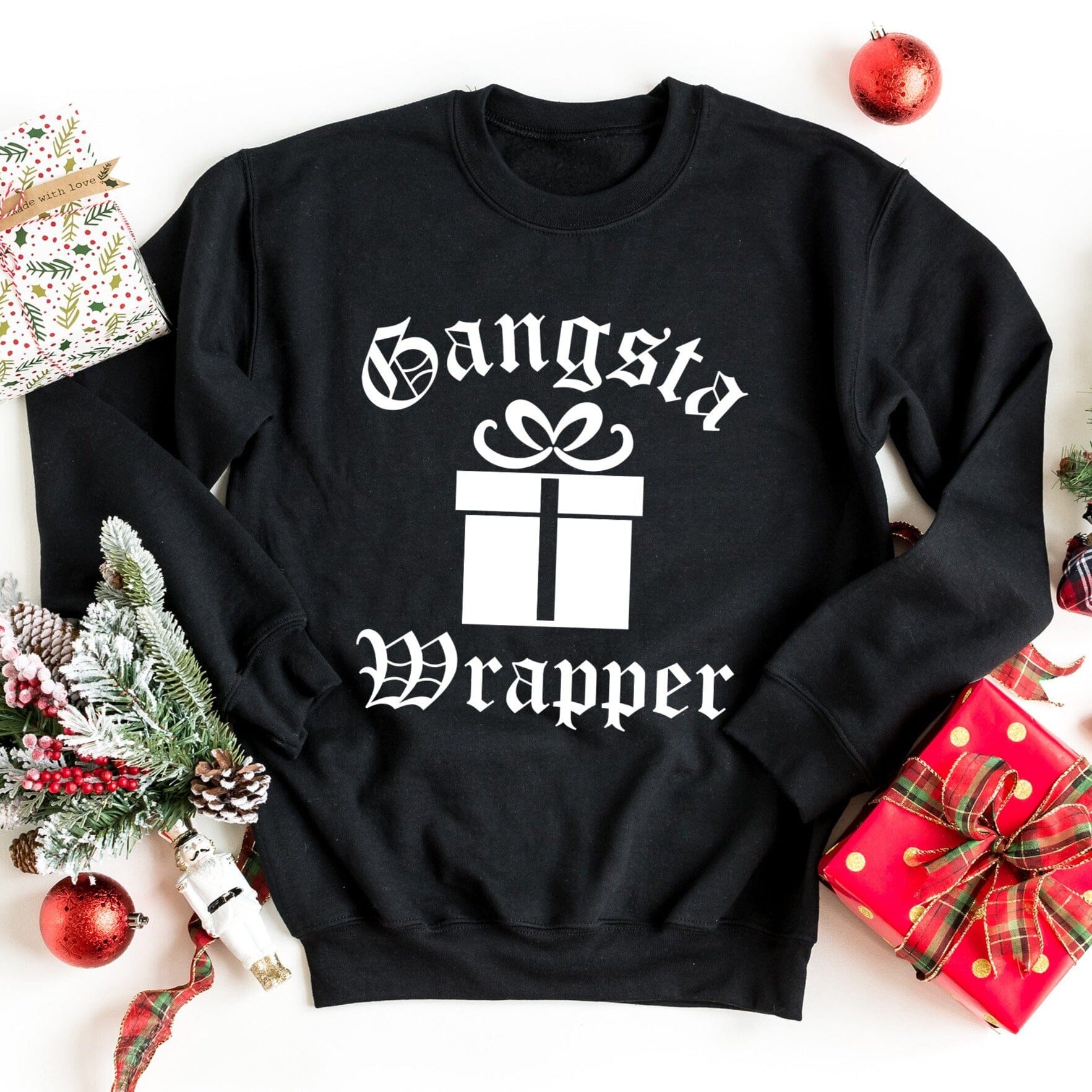 Gangsta Wrapper Sweatshirt featuring a stylish design, made from soft cotton-polyester blend, perfect for casual wear.