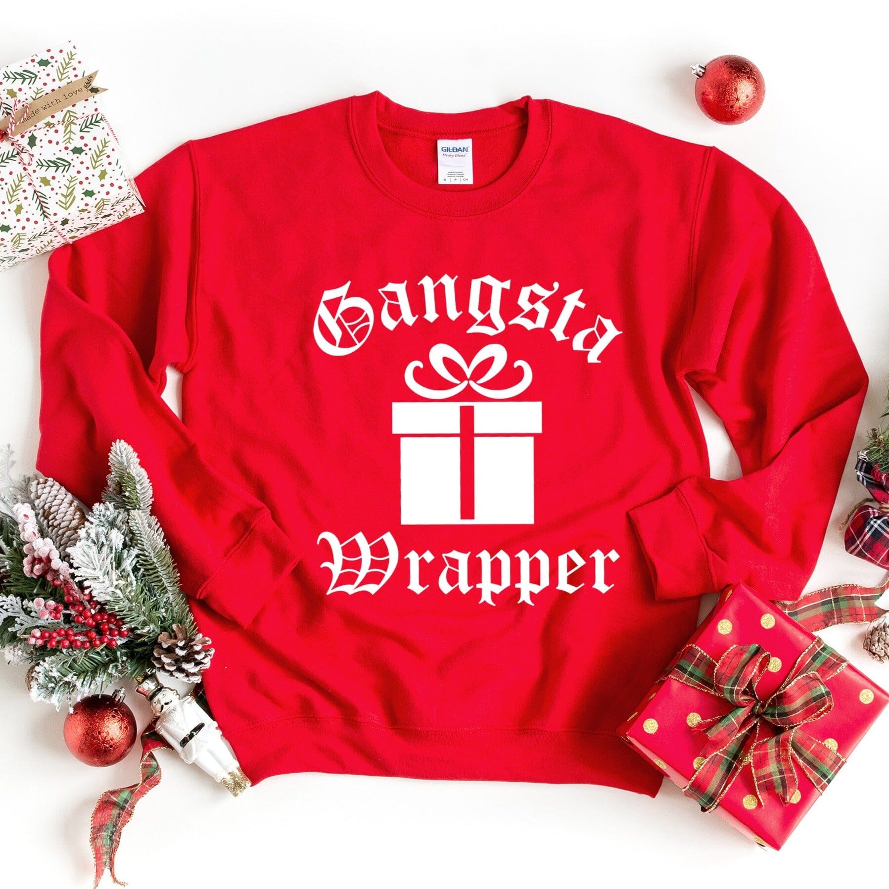 Gangsta Wrapper Sweatshirt featuring a stylish design, made from soft cotton-polyester blend, perfect for casual wear.