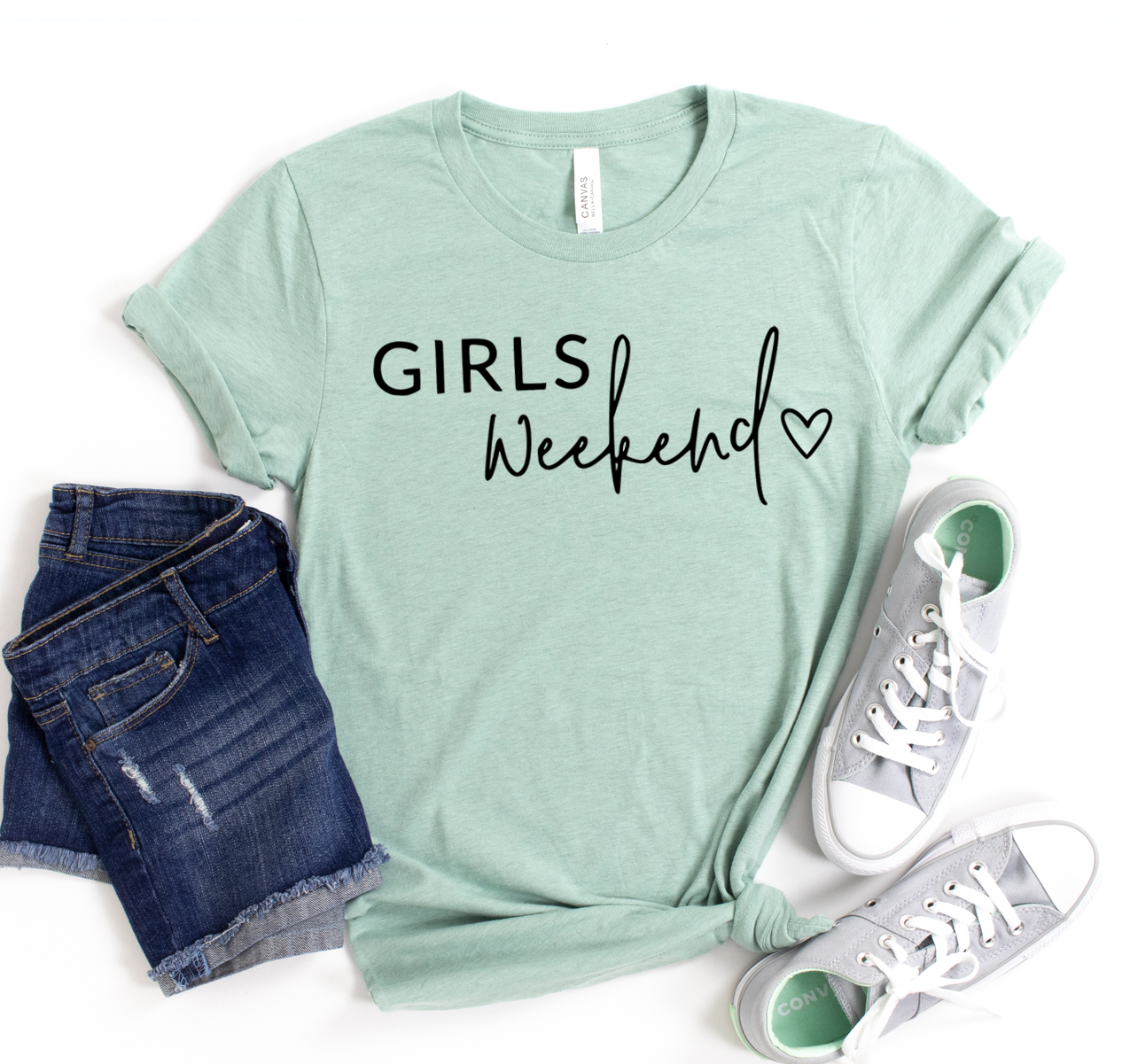 Girls Weekend T-shirt in various sizes, showcasing its soft fabric and classic design.