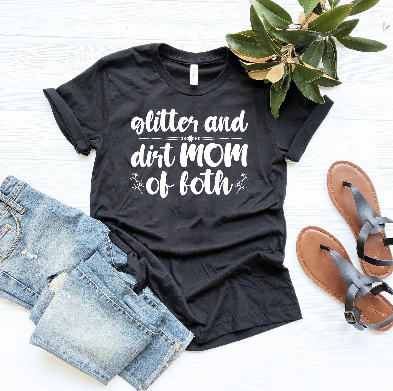 Glitter And Dirt Mom Of Both Shirt displayed in multiple colors, showcasing its comfortable fit and stylish design.