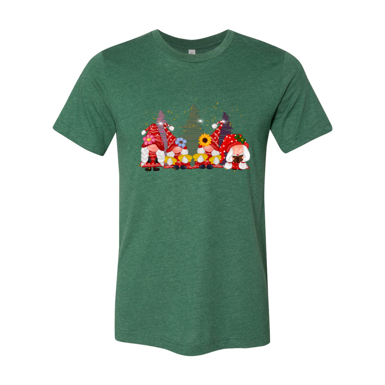 A stylish Gnomes Girl Shirt made from soft ring spun cotton, featuring a vibrant print and available in multiple colors and sizes.