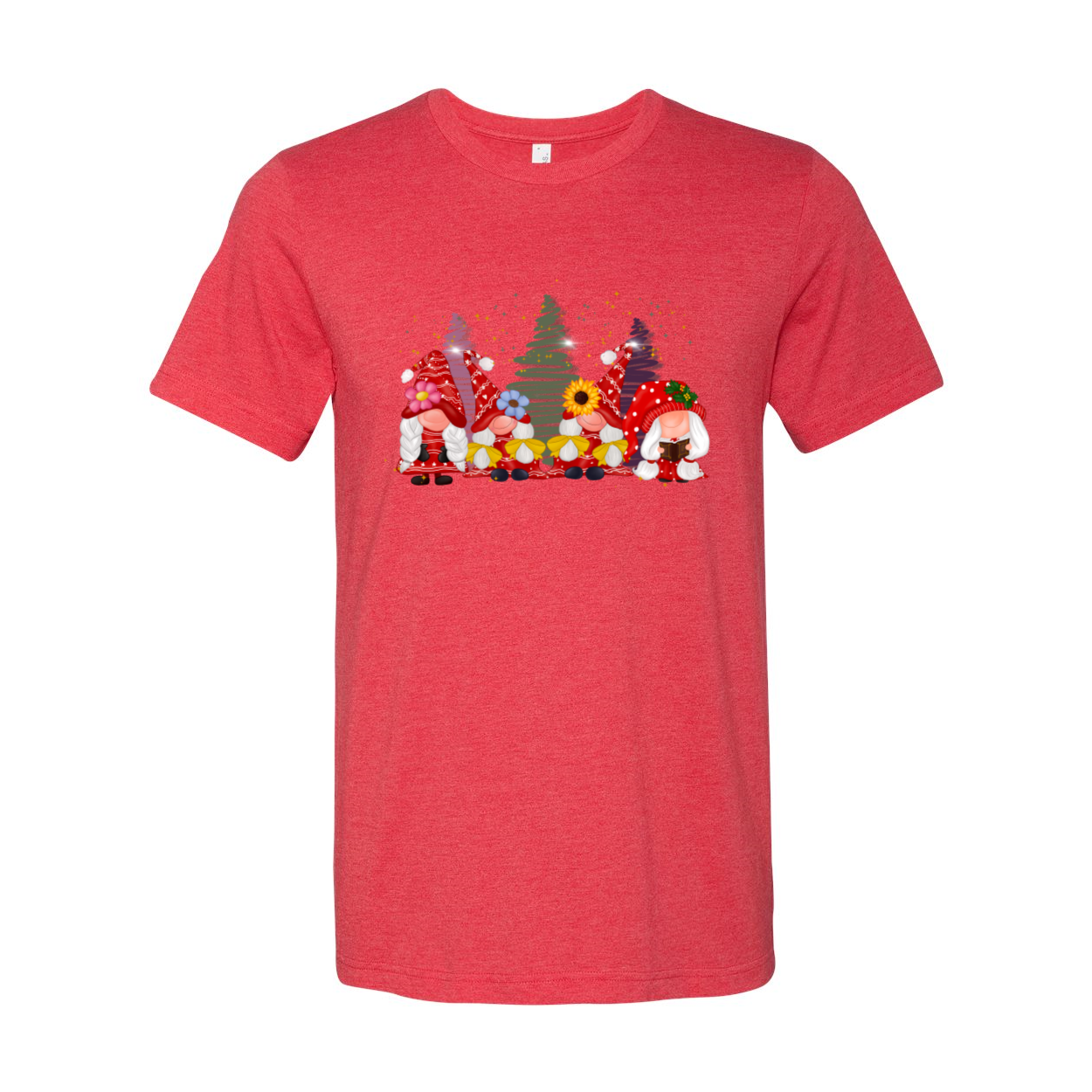 A stylish Gnomes Girl Shirt made from soft ring spun cotton, featuring a vibrant print and available in multiple colors and sizes.