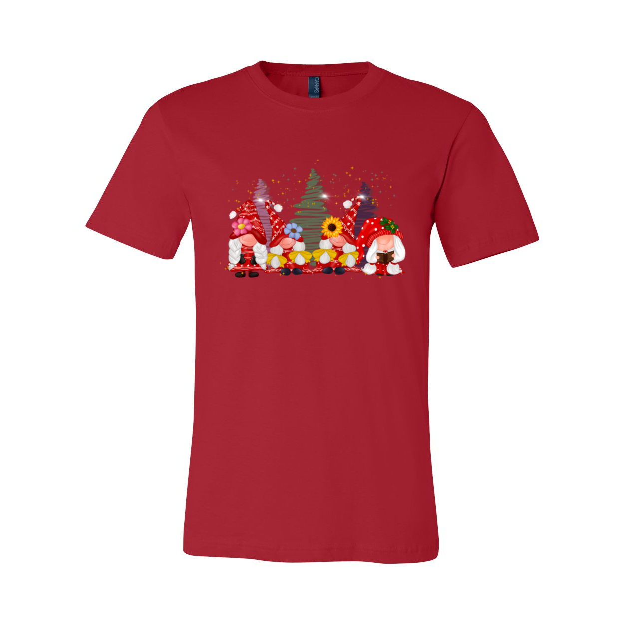 A stylish Gnomes Girl Shirt made from soft ring spun cotton, featuring a vibrant print and available in multiple colors and sizes.