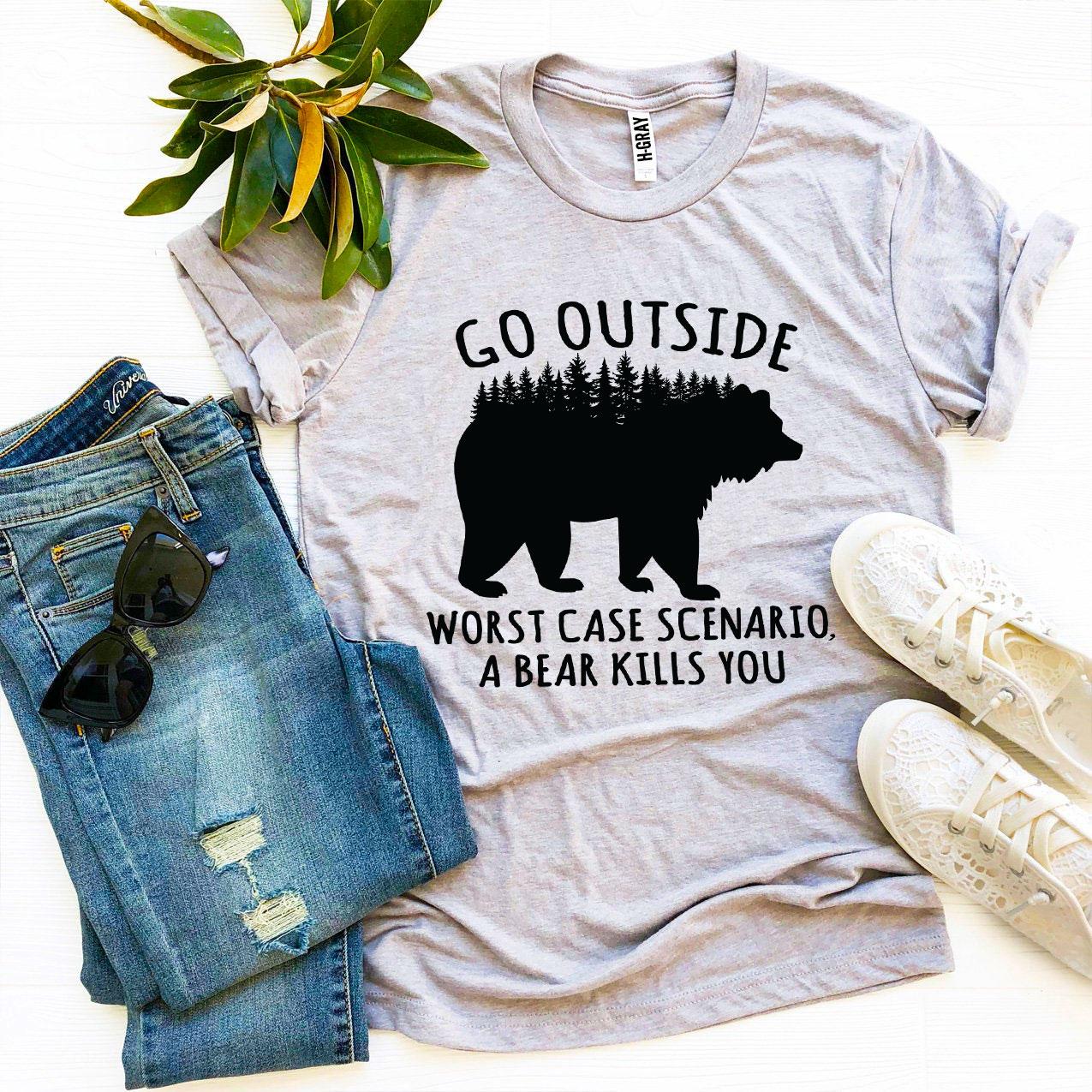 Go Outside T-shirt made of premium ring spun cotton, featuring a soft feel and high-quality flex print design.