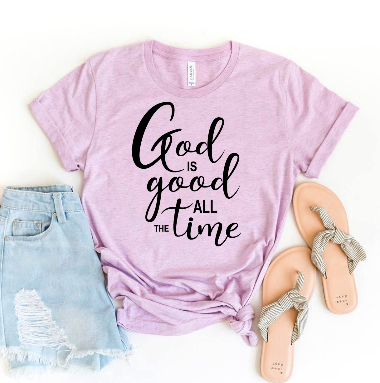 God Is Good All The Time T-shirt made of premium ring spun cotton with a soft feel and high-quality flex print design.