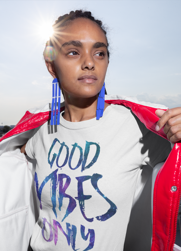 Good Vibes Only Women T-shirt featuring a vibrant graphic design on soft ringspun cotton fabric.