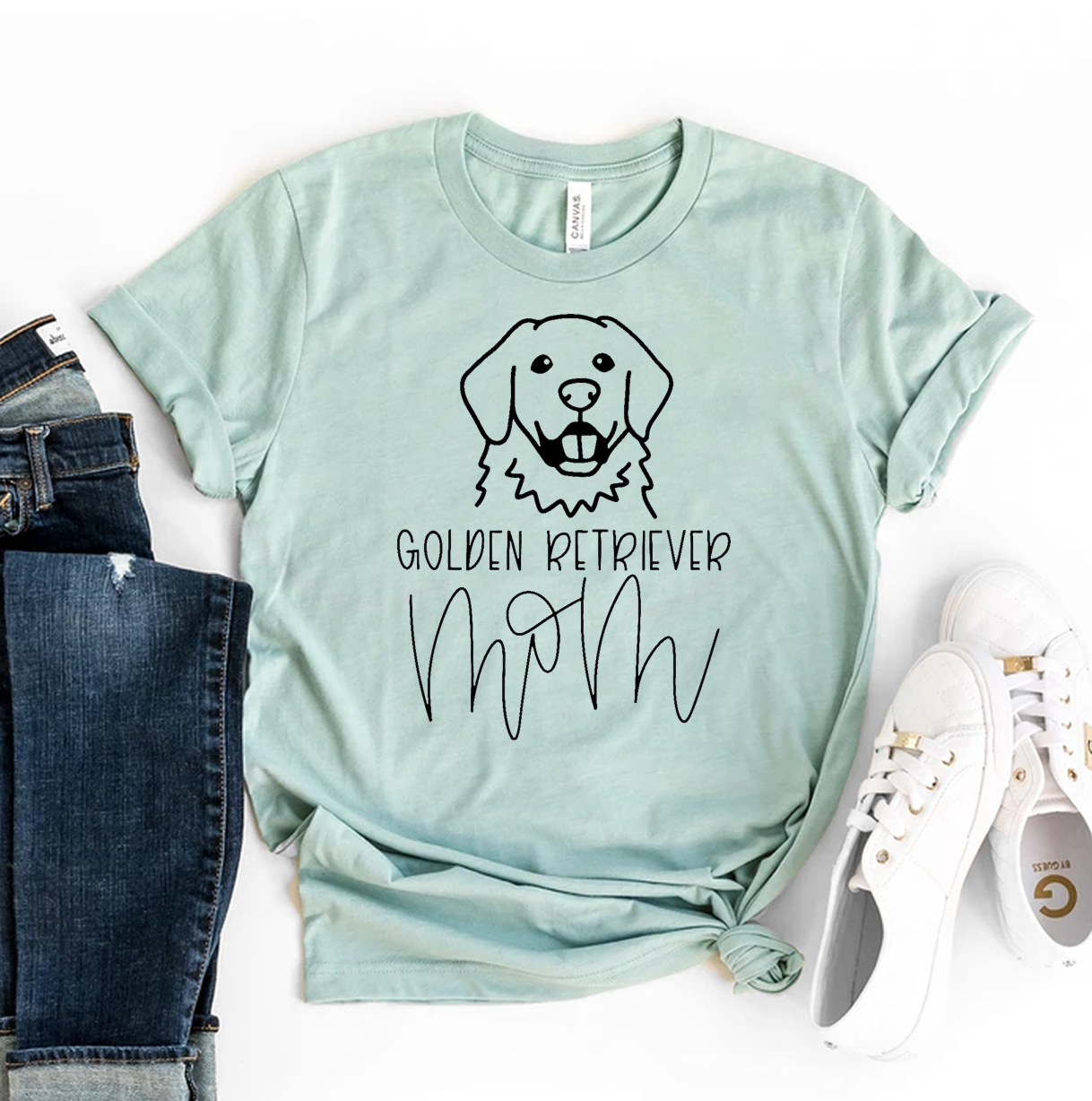 Golden Retriever Mom T-shirt made of premium ring spun cotton, featuring a soft textile flex print design.