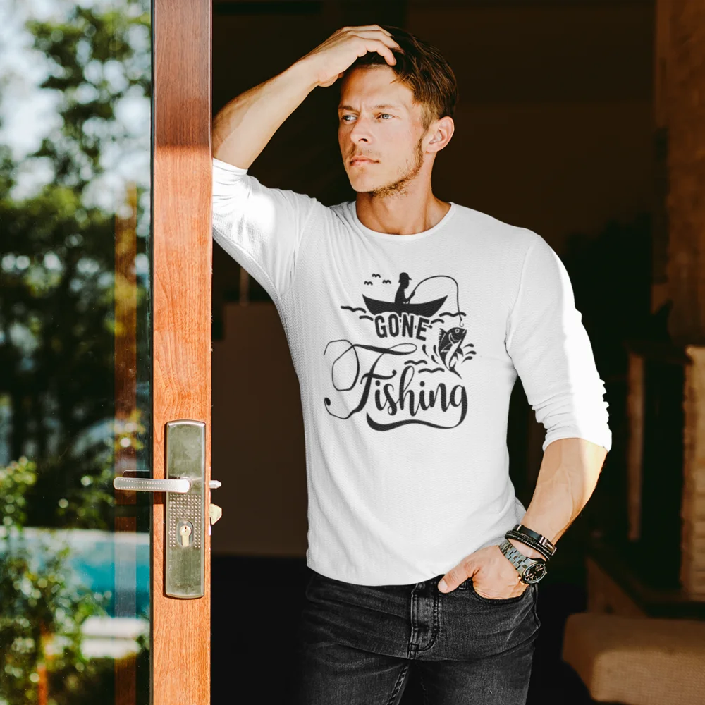 Gone Fishing Men Long Sleeve Shirt featuring a stylish design, perfect for fishing and casual outings.