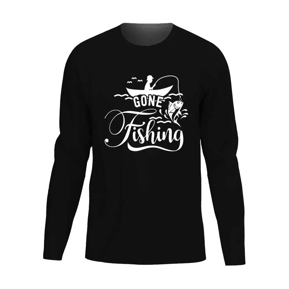 Gone Fishing Men Long Sleeve Shirt featuring a stylish design, perfect for fishing and casual outings.