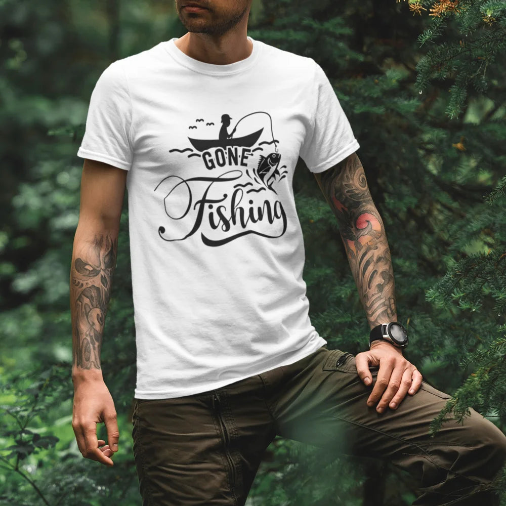 Gone Fishing Unisex T-Shirt featuring a stylish design, made from 100% Ringspun Cotton, perfect for fishing enthusiasts.