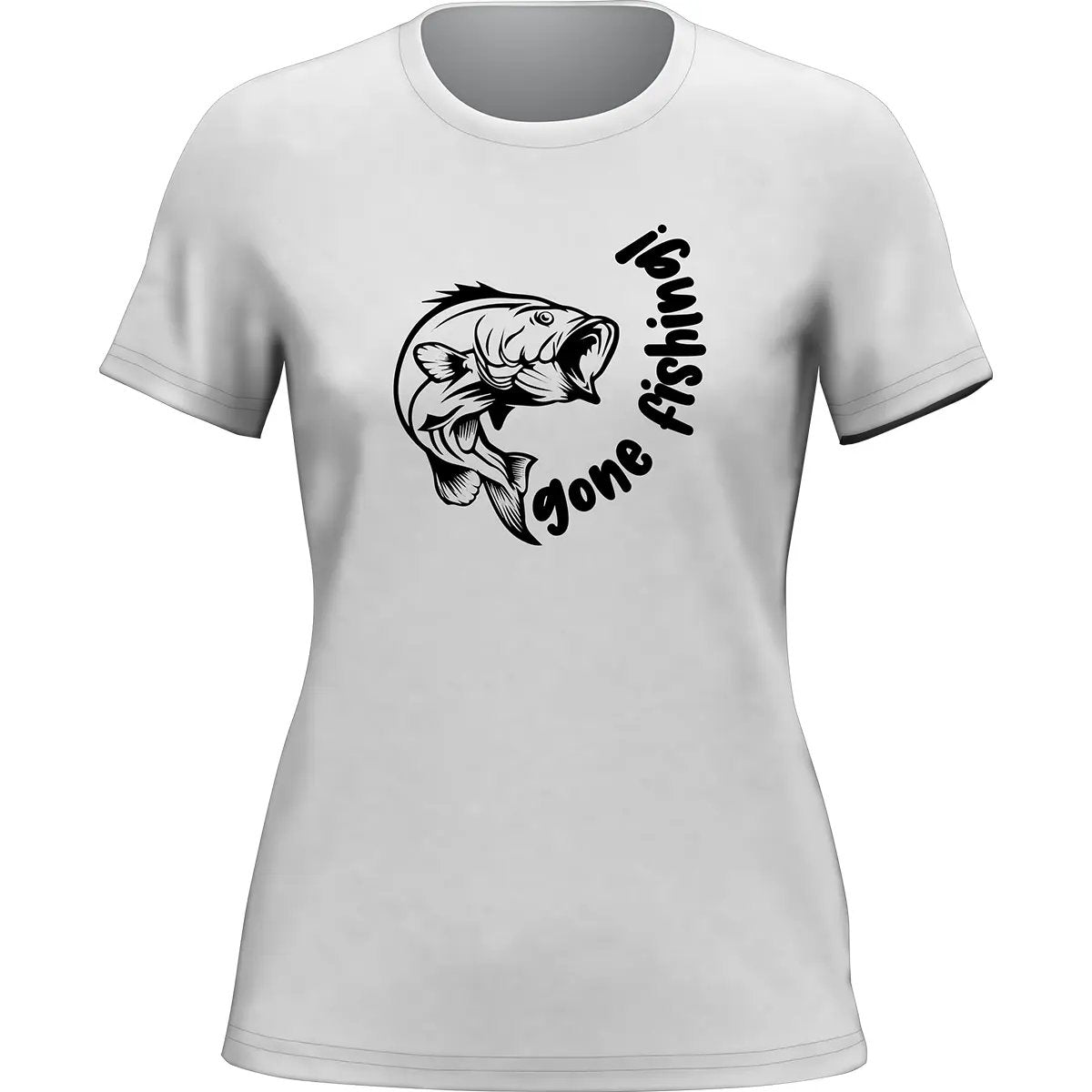 Gone Fishing v1 T-Shirt for Women featuring a stylish design, made from 100% ringspun cotton, perfect for fishing enthusiasts.