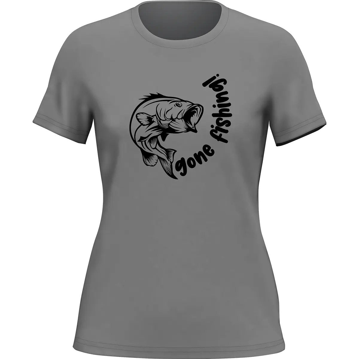 Gone Fishing v1 T-Shirt for Women featuring a stylish design, made from 100% ringspun cotton, perfect for fishing enthusiasts.