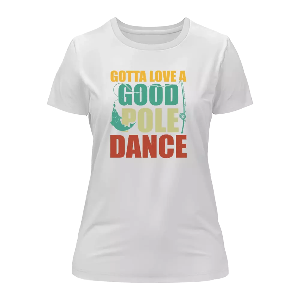 A stylish women's t-shirt featuring a unique pole dance design, made from soft Ringspun Cotton, perfect for casual wear and dance classes.