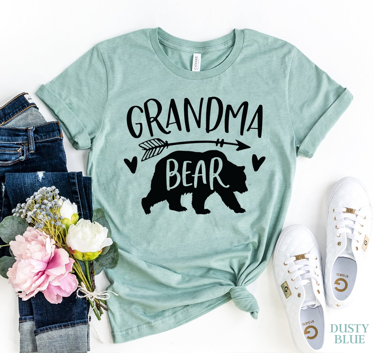 A stylish Grandma Bear T-shirt made from premium ring spun cotton, featuring a vibrant flex print design.