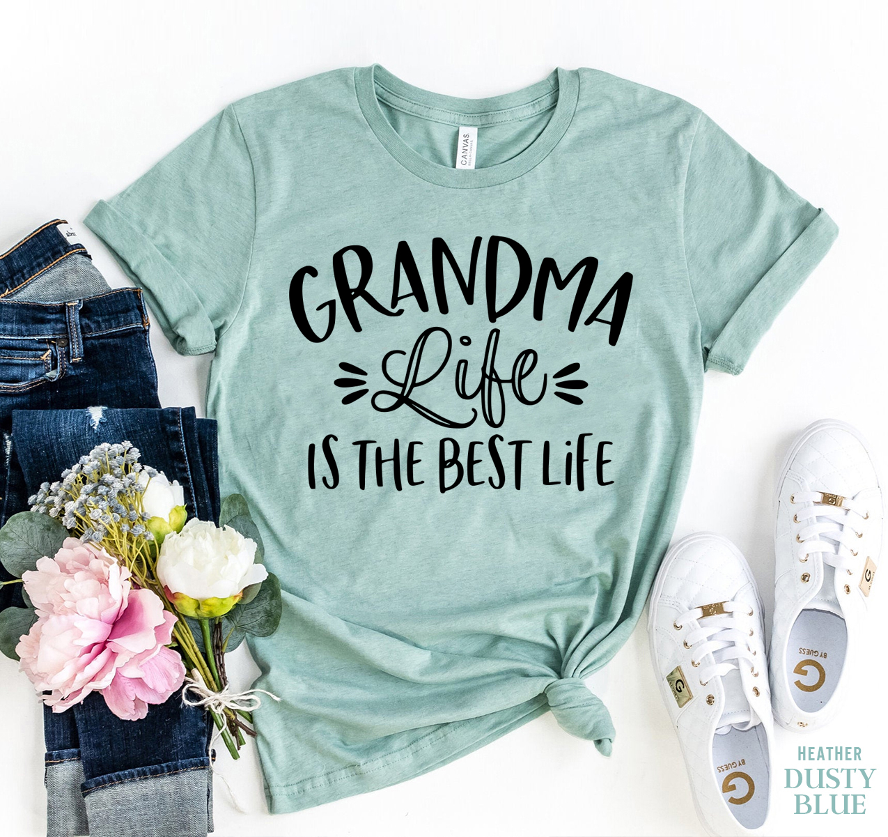 A stylish Grandma Life T-shirt made of premium ring spun cotton, featuring a vibrant flex print design.